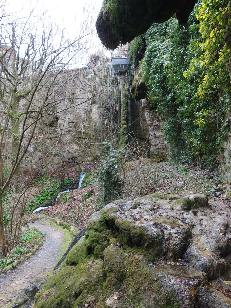 Weg und Wasserfall im Schlosspark