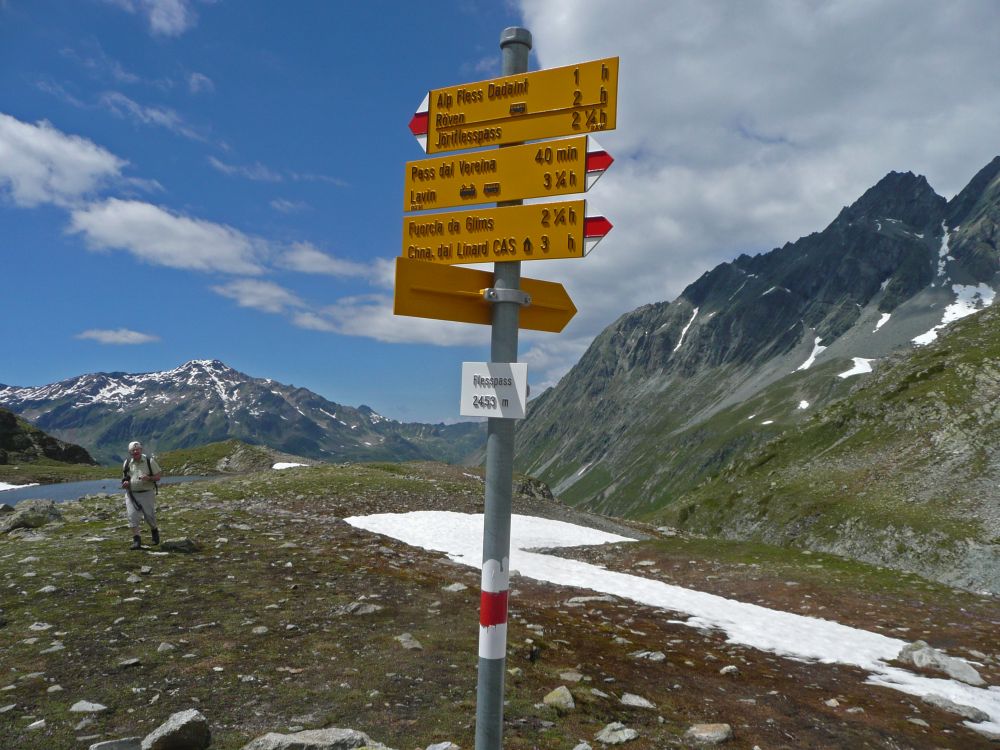 Wegweiser am Flesspass