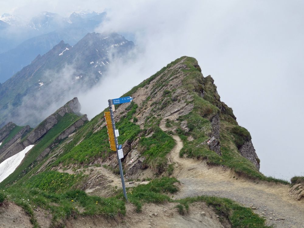 Wanderwegweiser am Speergipfel