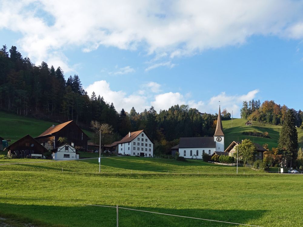 Häuser und Kirche von Fischenthal