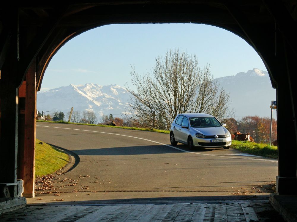 Blick aus der Holzbrücke auf Fronalpstock und Schilt