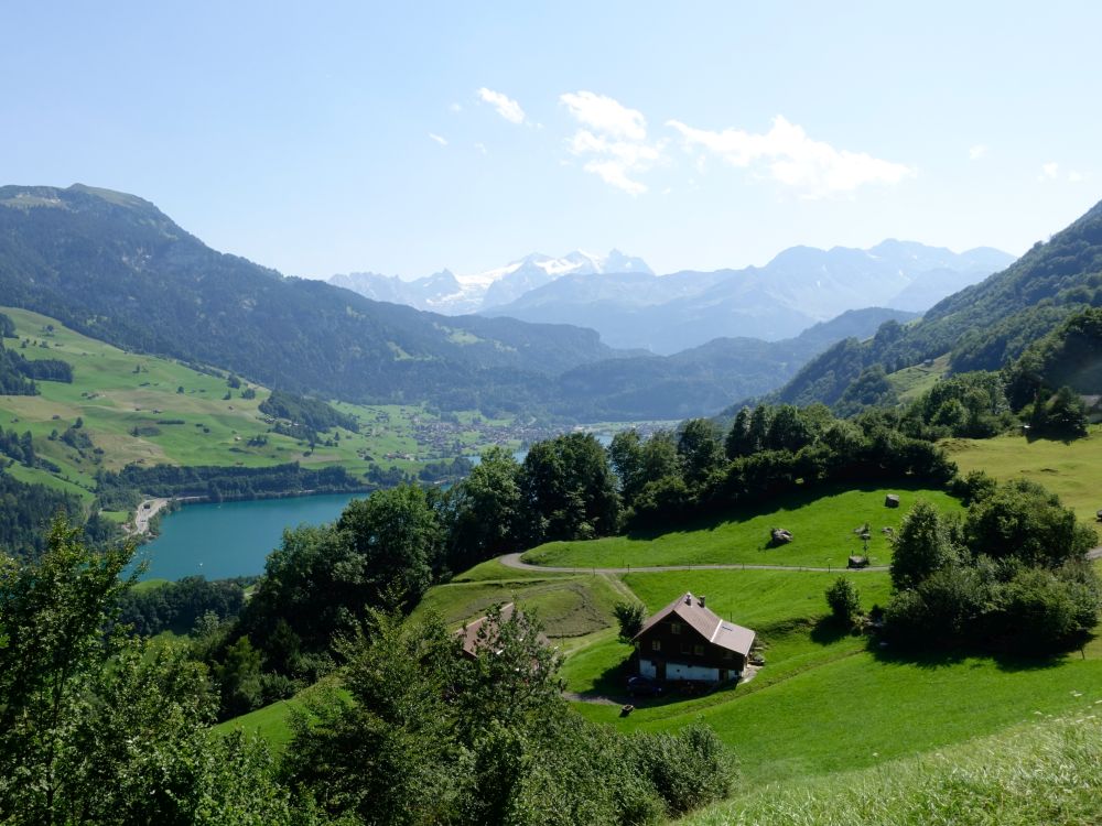 Blick auf Berner Alpen und Lungerersee