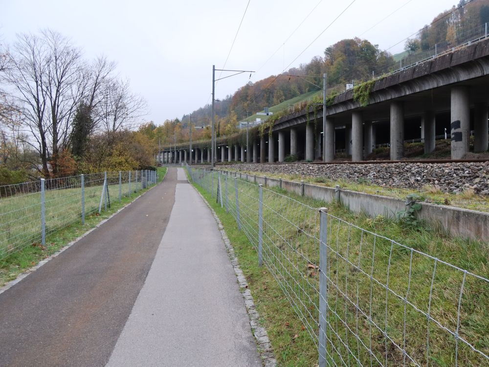 Fussweg an Bahnlinie und Strasse