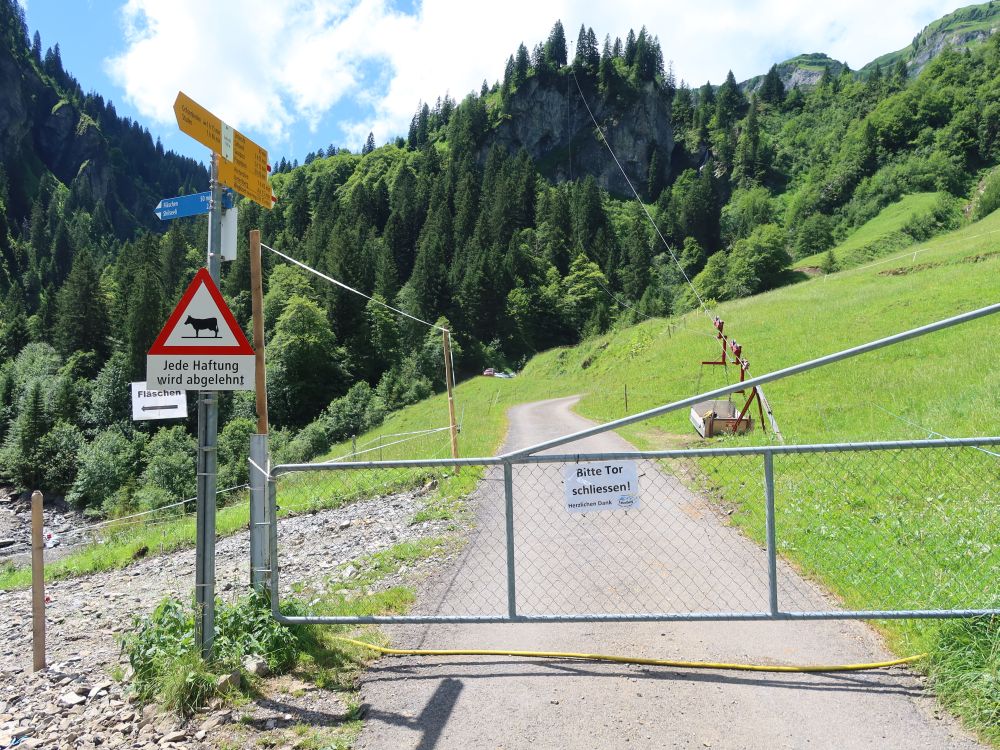 Tor bei Gripschli, Ende der Privatstrasse