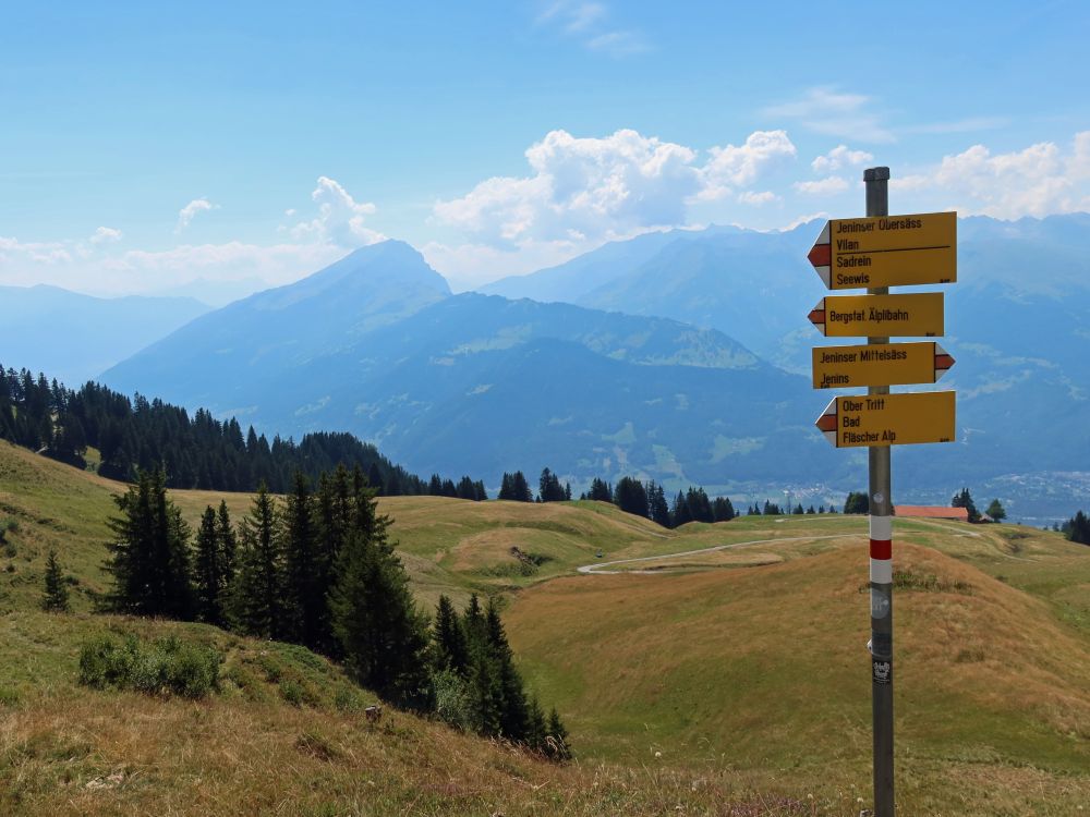 Wanderwegweiser und Haldensteiner Calanda