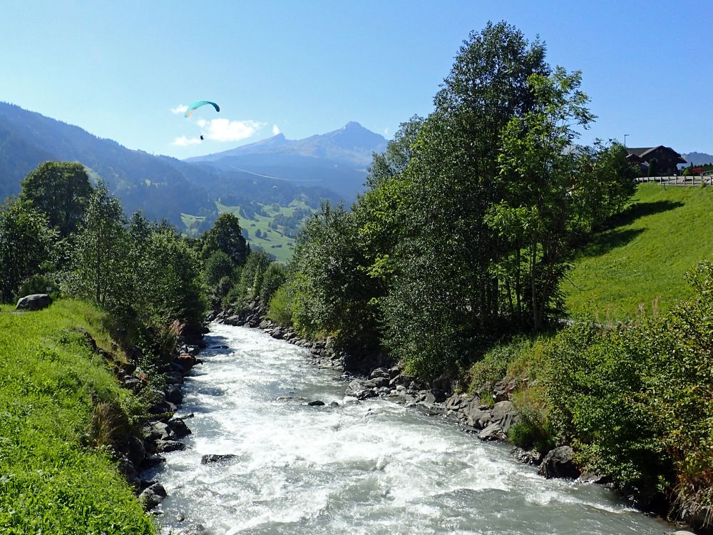 Gleischirm über Schwarzer Lütschine, Lauberhorn und Tschuggen