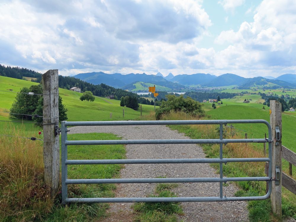 Gatter und Blick zu Sihlsee und Mythen