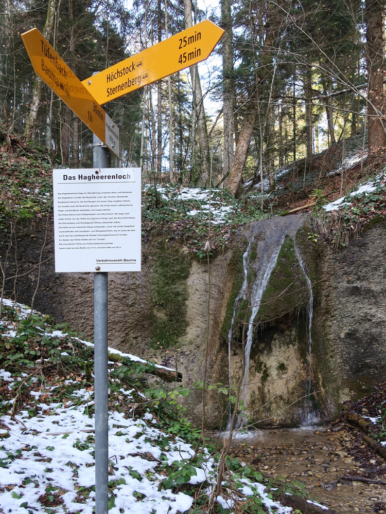 Wanderwegweiser und Wasserfass