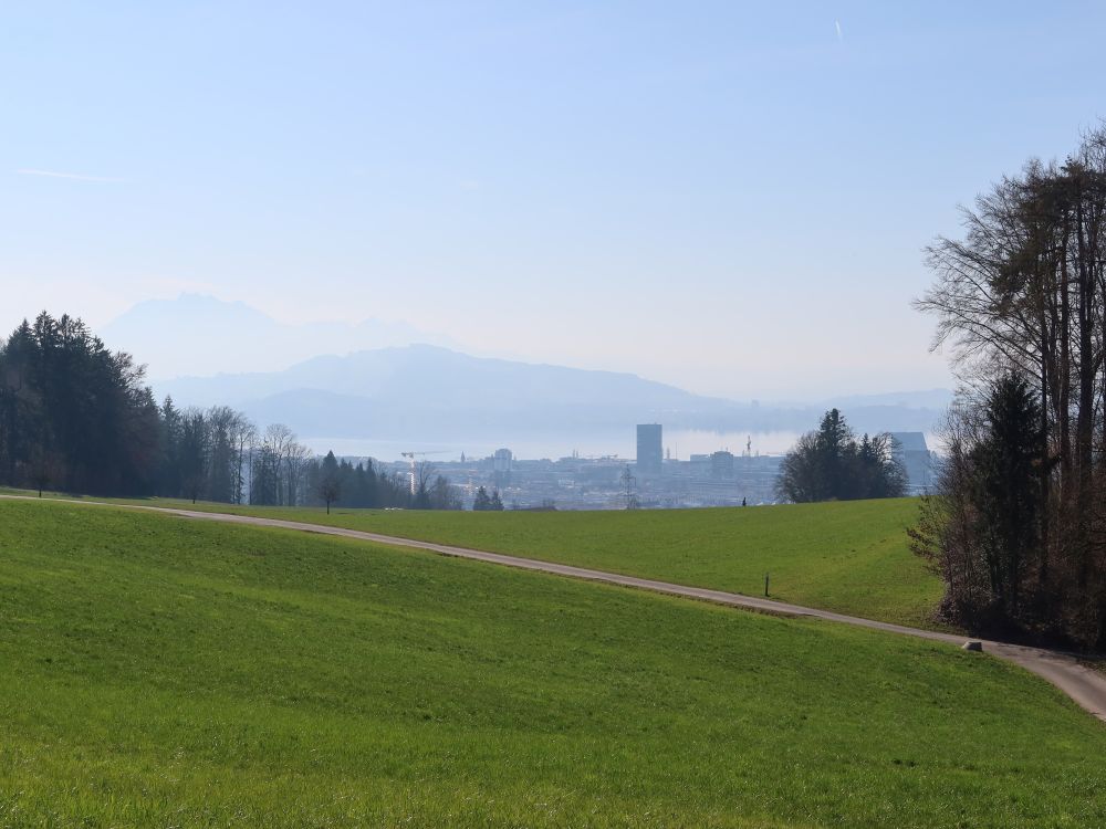 Zug und Zugersee im Dunst
