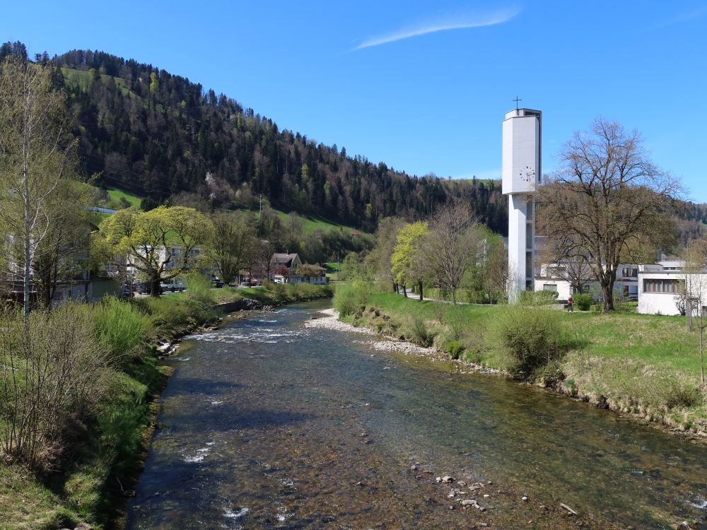 Thur und Kirchturm Wattwil