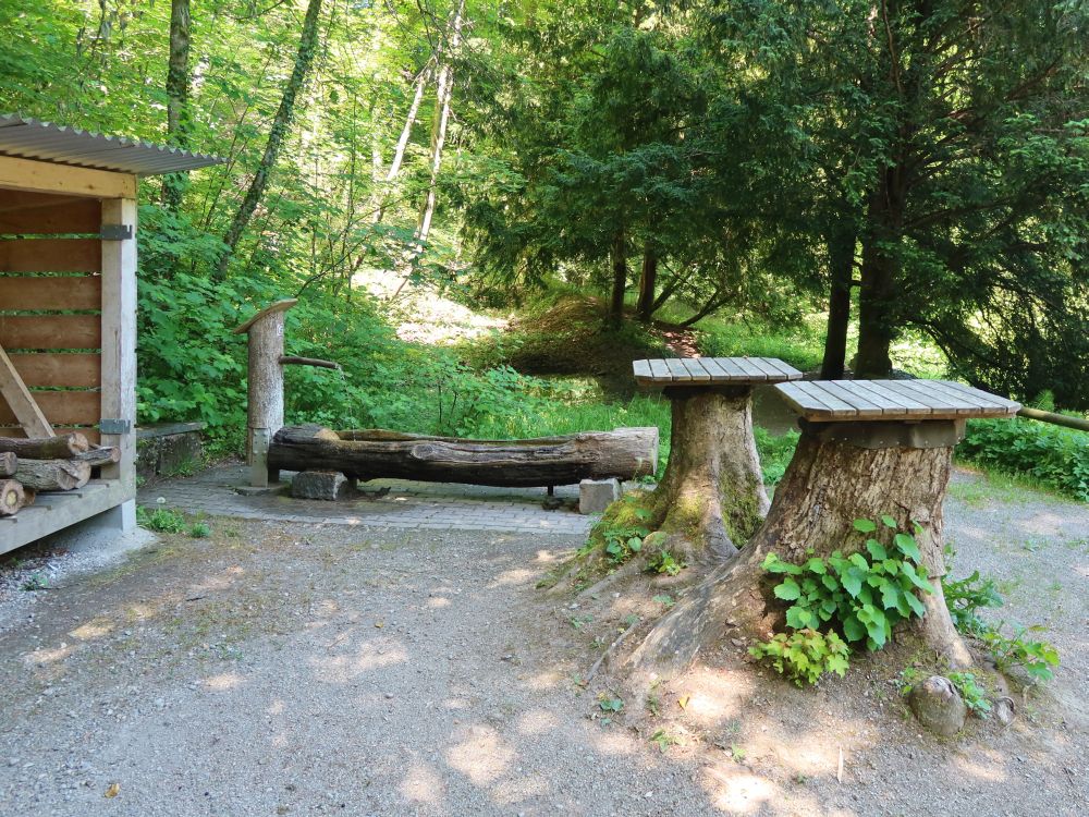 Brunnen und Tische am Mühliweiher