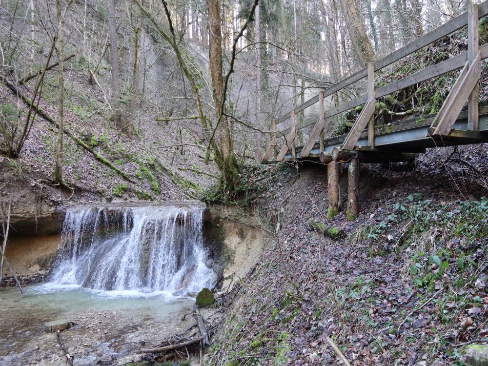 Wasserfall und Holzsteg