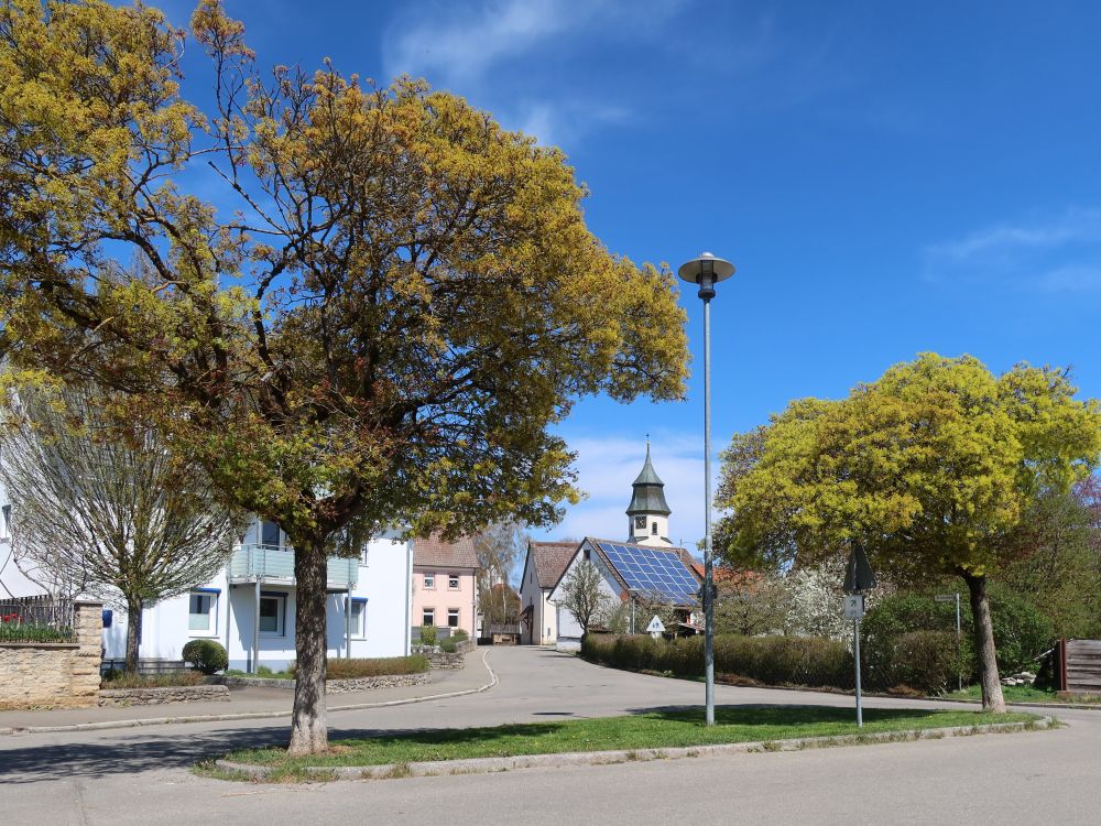 Kirche Allmendshofen zwischen Bäumen