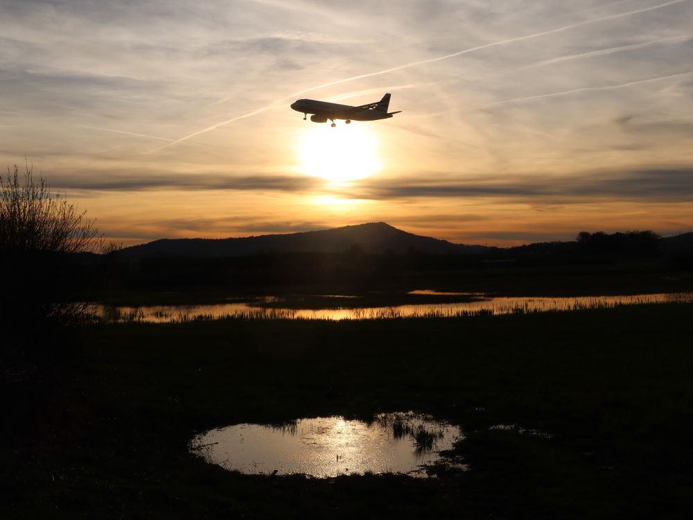 Flugzeug über Sonne und Lägeren