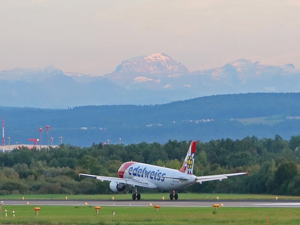 Flugzeug mit Tödi am Horizont