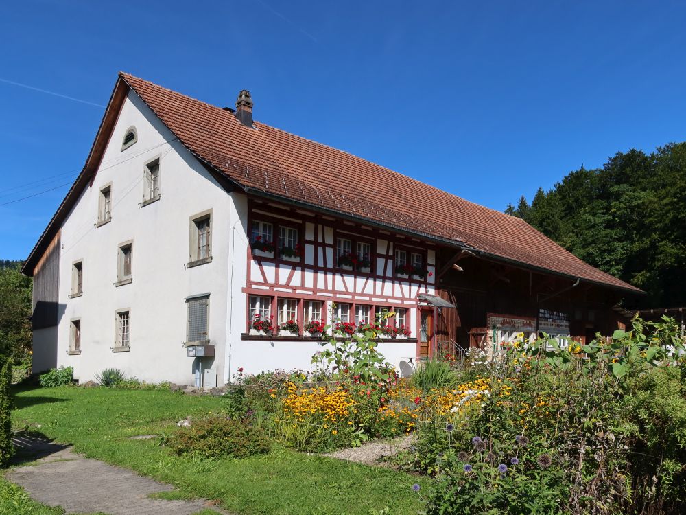 Bauernhof mit buntem Garten