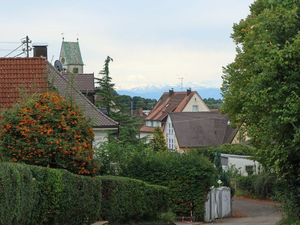 Häuser von Meersburg mit Alpensicht