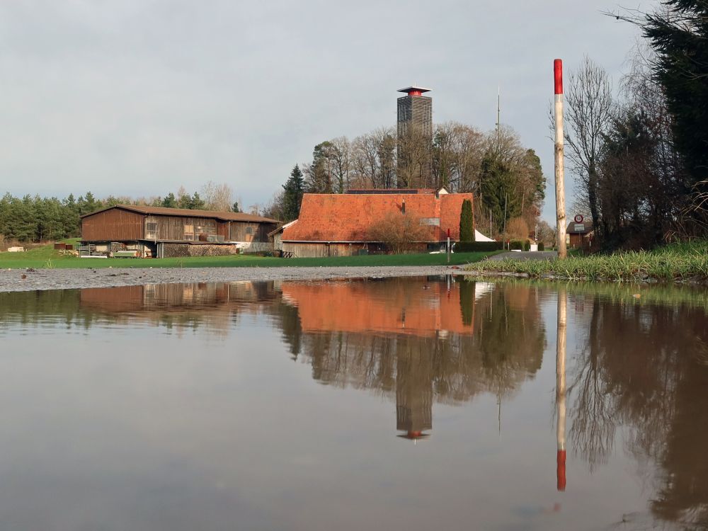 Napoleonturm spiegelt sich im Wasser