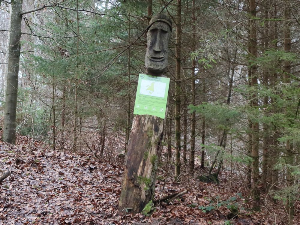 Holzfigur mit Infotafel