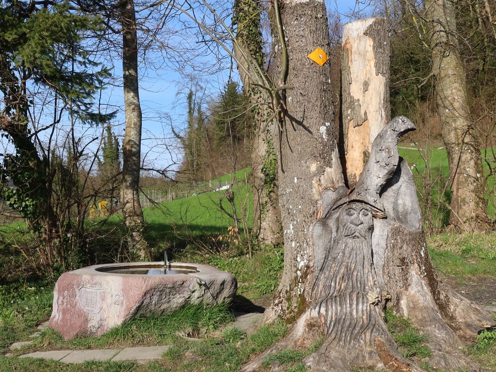 Holzschnitzereien am Brunnen