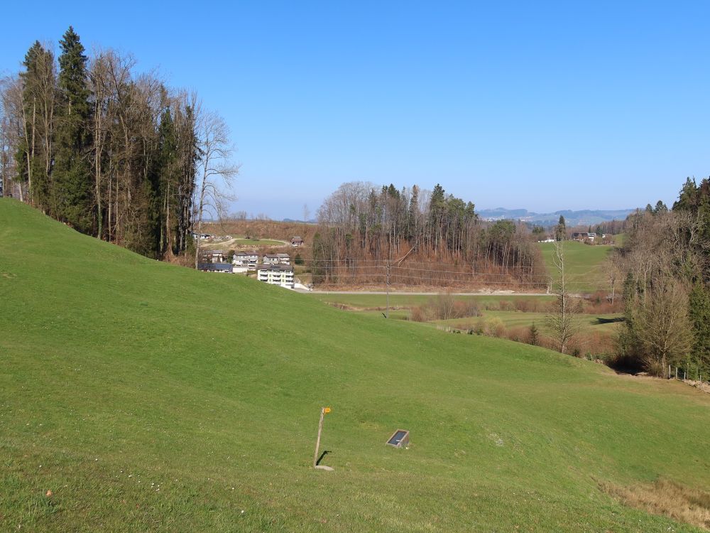 Wanderwegweiser mitten auf der Wiese