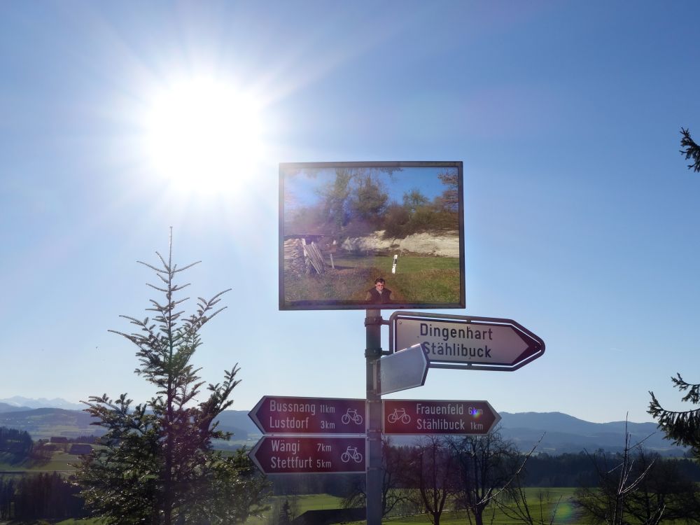 Spiegel und Wegweiser im Gegenlicht