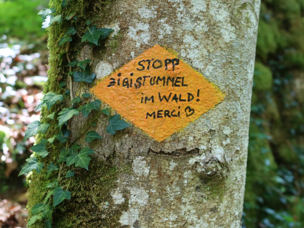 Wanderwegmarkierung mit Hinweis